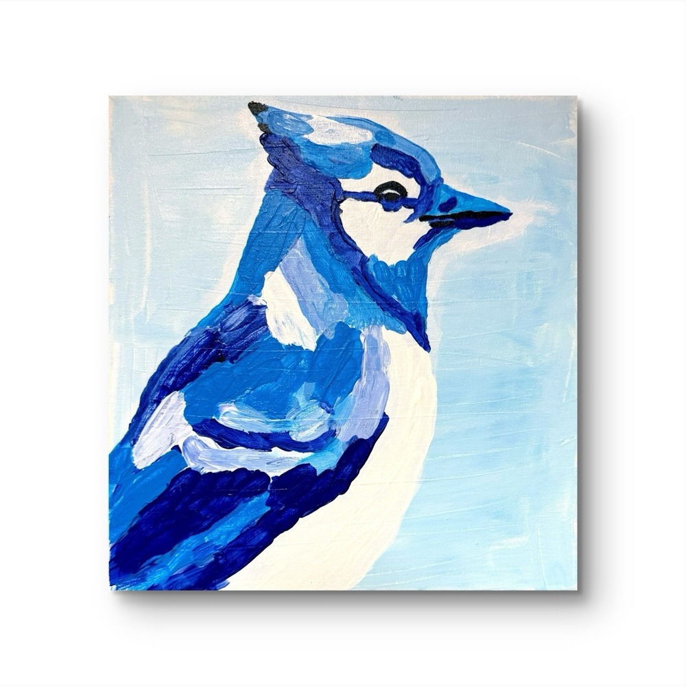 Papa Diouf Acrylic Painting Blue Jay Bird Wildlife Wall Art 12x12 New